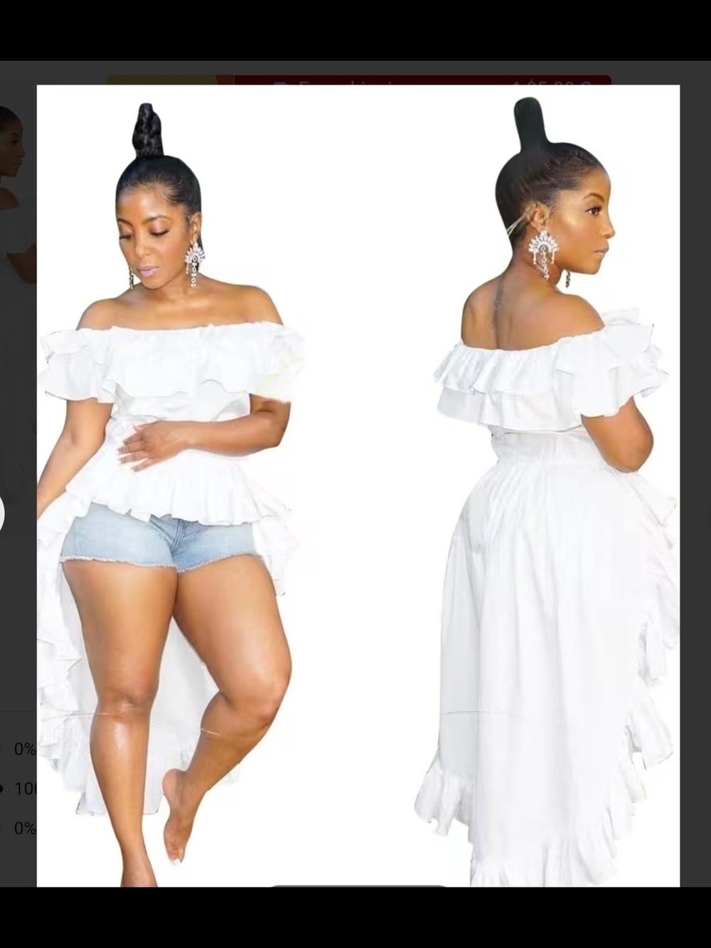 Off-Shoulder Ruffle High-Low Blouse in White - Picture 5 of 7